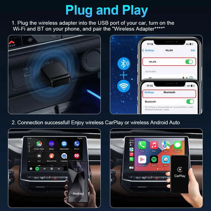 TIMEKNOW NEW Wireless CarPlay AdapterWireless Android Auto Adapter 2 in 1 for Mazda Subaru Citroen Audi Mercedes Kia Ford Opel TECHX