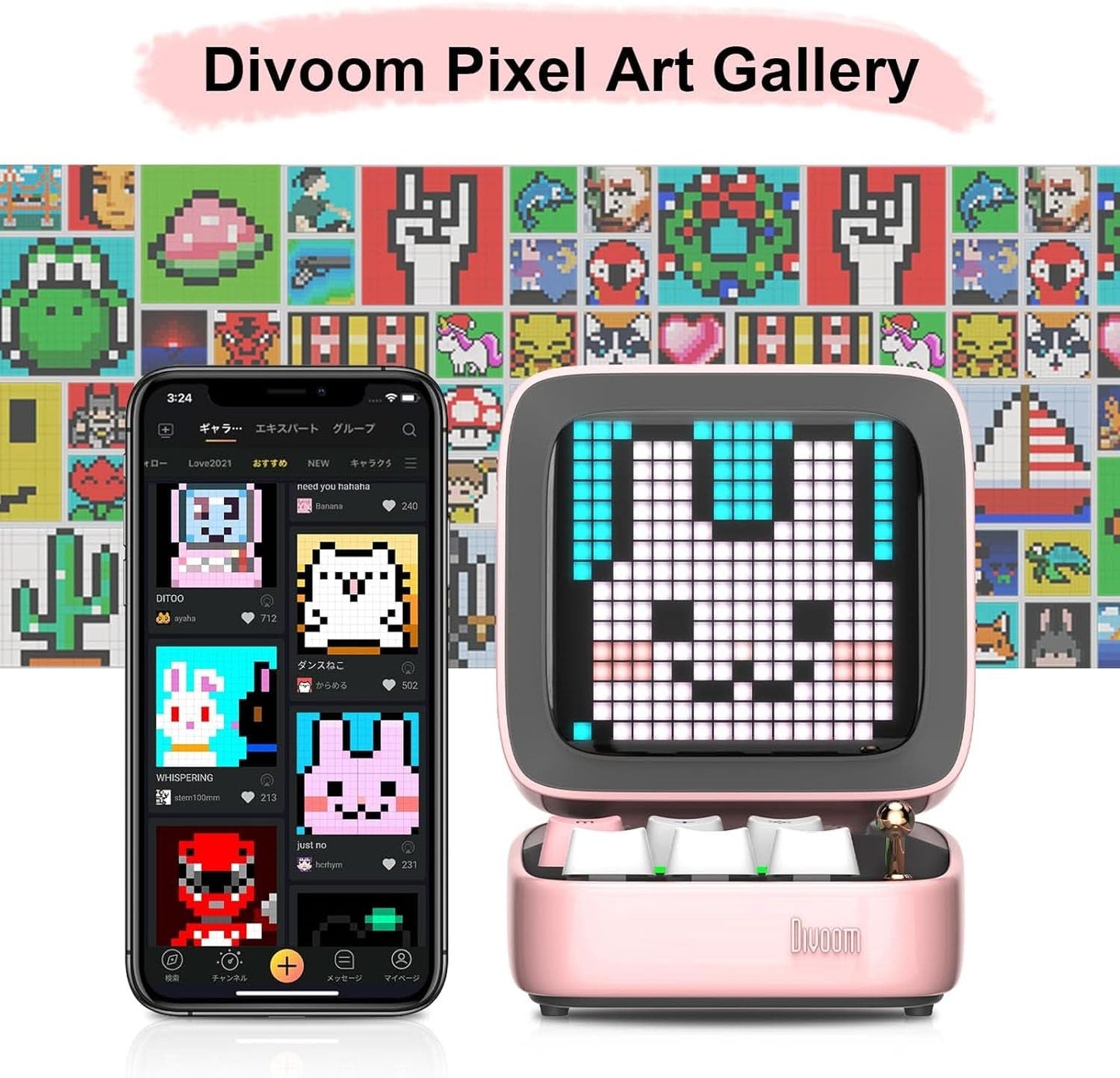 Ditoo Retro Pixel Art Game Bluetooth Speaker with 16X16 LED App Controlled Front Screen (Pink) TECHX