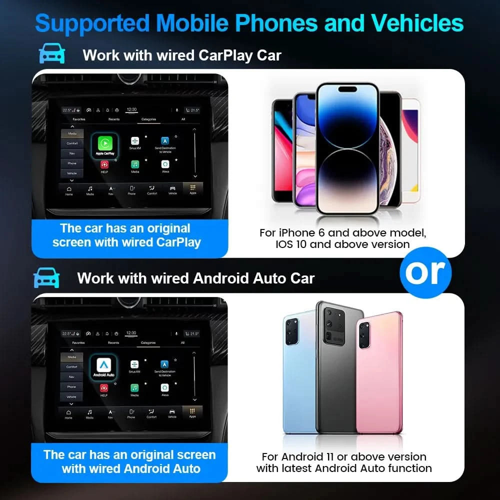 TIMEKNOW NEW Wireless CarPlay AdapterWireless Android Auto Adapter 2 in 1 for Mazda Subaru Citroen Audi Mercedes Kia Ford Opel TECHX