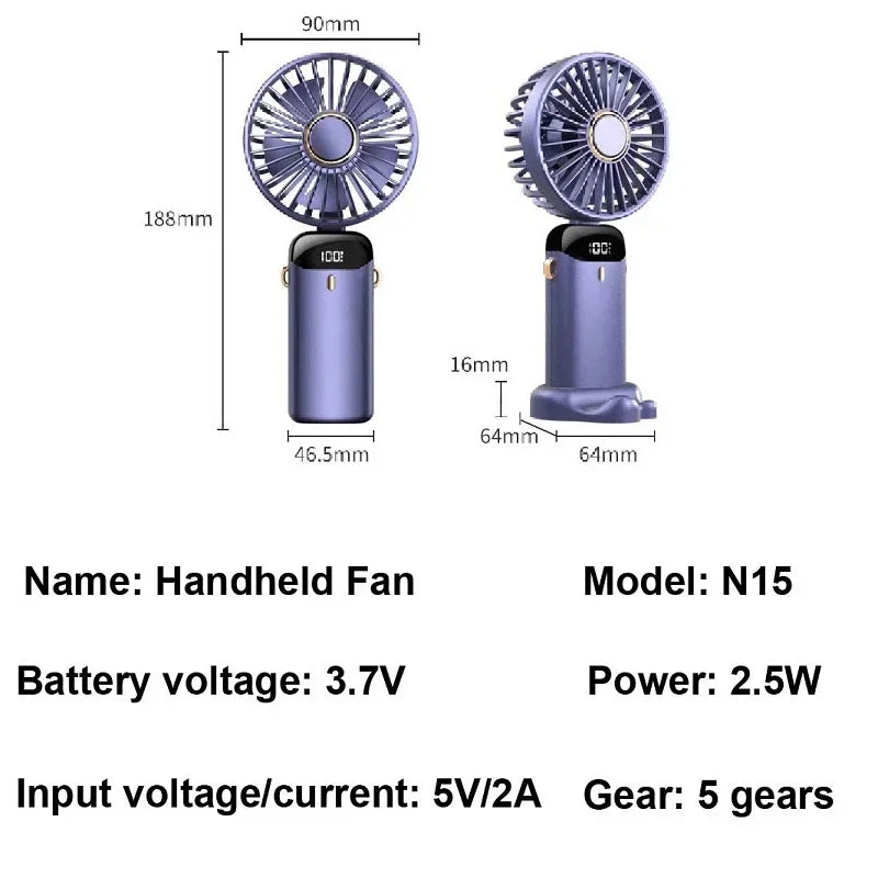 2025 New Mini Handheld SmallFan Portable Portable SilentOffice Desk Student On Dormitory Charging Outdoor Hand Holding Fan Small TECHX