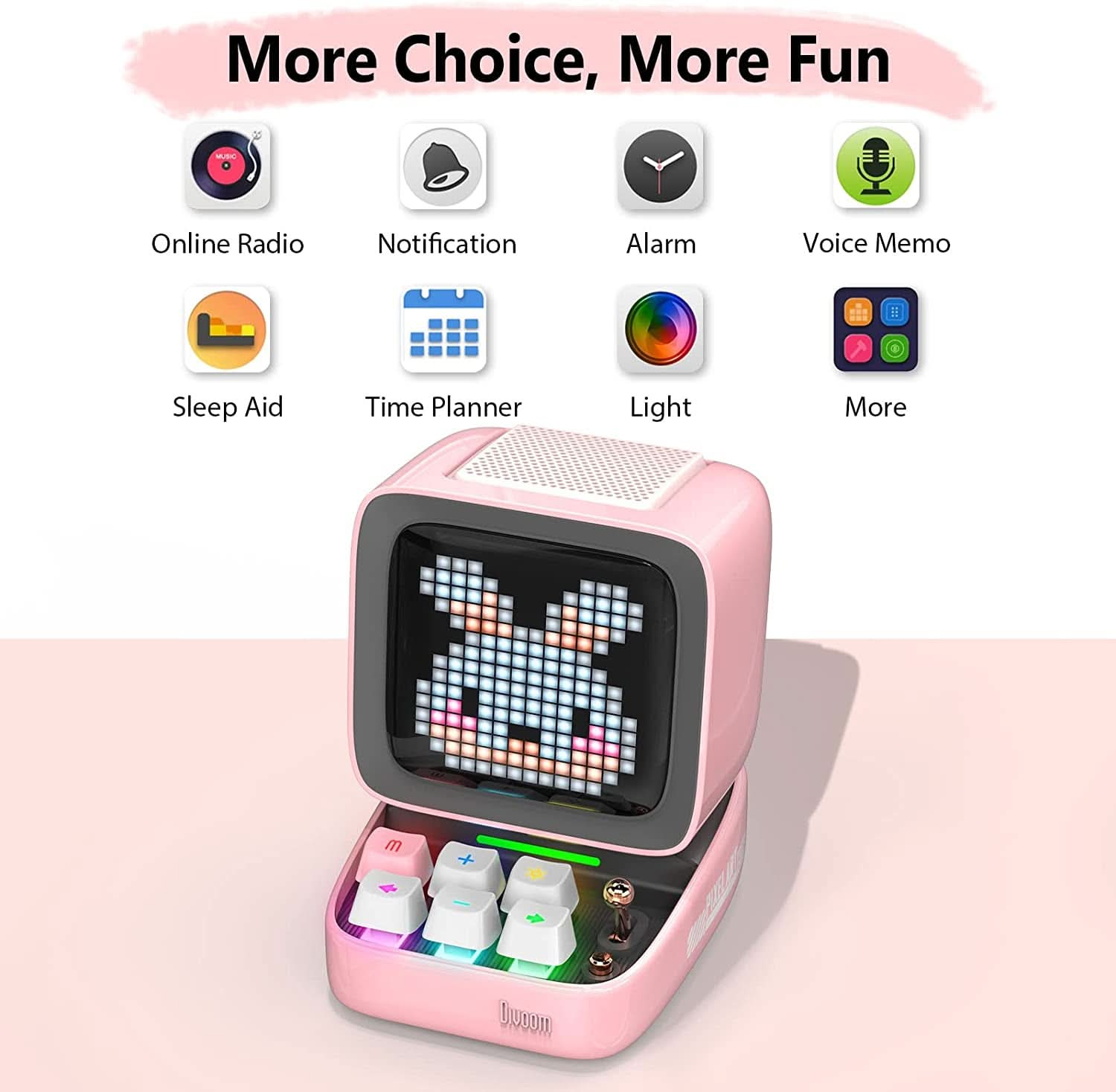 Ditoo Retro Pixel Art Game Bluetooth Speaker with 16X16 LED App Controlled Front Screen (Pink) TECHX