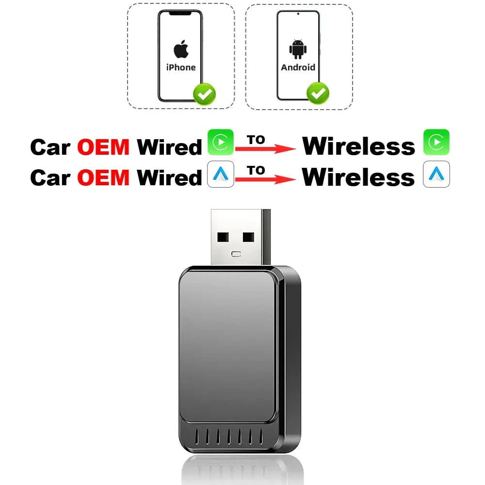 TIMEKNOW NEW Wireless CarPlay AdapterWireless Android Auto Adapter 2 in 1 for Mazda Subaru Citroen Audi Mercedes Kia Ford Opel TECHX