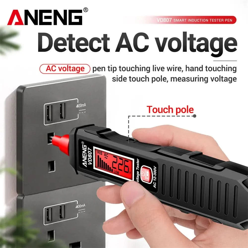 ANENG VD807 One-word Induction Portable 50/60Hz Smart Electric Pen Tester NCV Sensor AC 12-300V Non-contact Wire Detector Tools TECHX