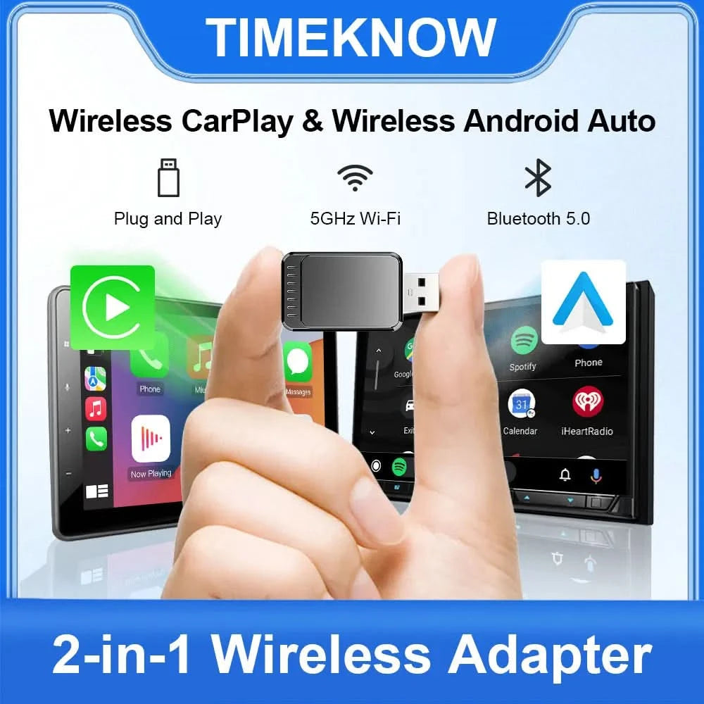 TIMEKNOW NEW Wireless CarPlay AdapterWireless Android Auto Adapter 2 in 1 for Mazda Subaru Citroen Audi Mercedes Kia Ford Opel TECHX