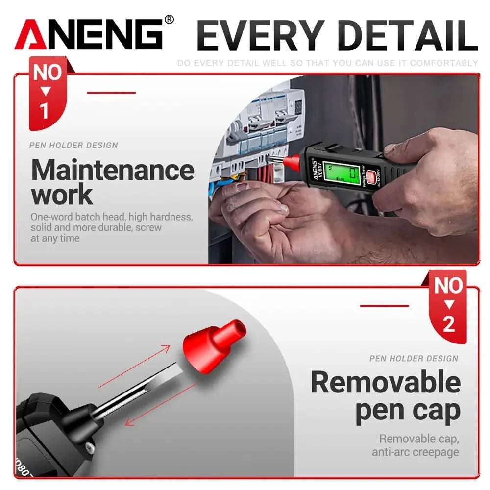 ANENG VD807 One-word Induction Portable 50/60Hz Smart Electric Pen Tester NCV Sensor AC 12-300V Non-contact Wire Detector Tools TECHX